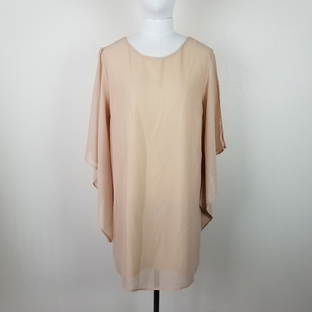 Suede Beige Draped Dress Keyhole Back